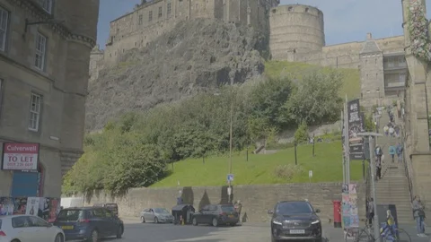 Edinburgh Castle Looking Over City Street Stock Footage 114492353