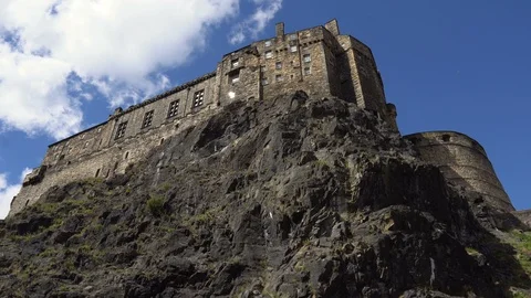 Edinburgh Castle Moving Hyper Lapse On Sunny Day - Famous Scottish Landmark Stock Footage 119004182