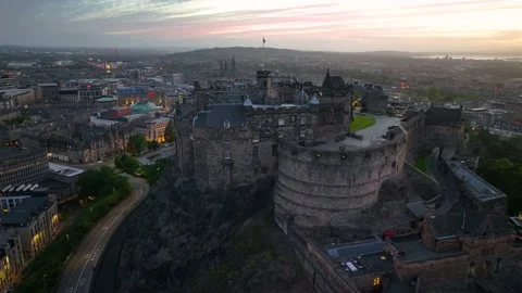 Edinburgh Castle at sunset, UK Stock Footage 221350772