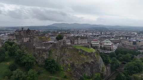 Edinburgh Castle Usher Hall drone ascent Stock Footage 287063273