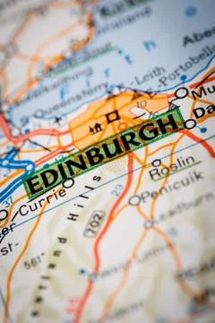 Edinburgh City on a Road Map Stock Photos