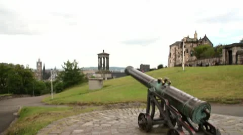 Edinburgh City View Tilt Down to Canon Stock Footage 12095947