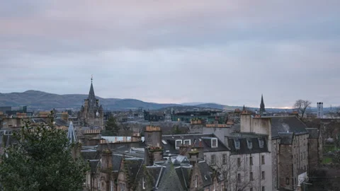Edinburgh Cityscape Cloudy Sunset Timelapse From National Museum Terrace Stock Footage 280590640