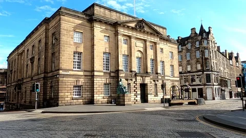 Edinburgh Covid 19 Coronavirus Lockdown High Court Scotland Royal Mile UK Stock Footage 130070111