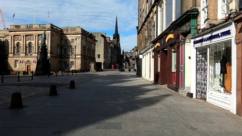 Edinburgh Covid 19 Coronavirus Lockdown Deserted Royal Mile Scotland UK Stock Footage 130070141