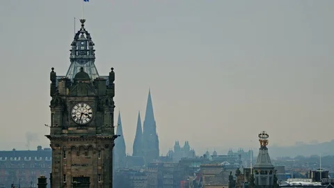 Edinburgh Downtown under the snow Stock Footage 128276801