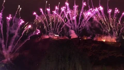 Edinburgh explodes with Hogmanay celebrations for the start of 2020 Stock Footage 148586657