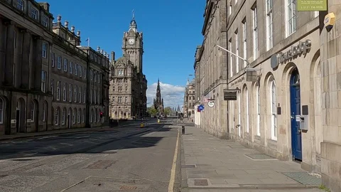 Edinburgh Lockdown Covid 19 Coronavirus Empty Waterloo Place Edinburgh Scotland Stock Footage 129560438