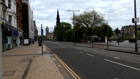 Edinburgh Lockdown Covid 19 Coronavirus Quiet Princes Street Scotland UK Stock Footage 130305452