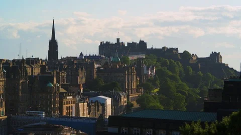 Edinburgh old town and castle at sunset Stock Footage 114354298