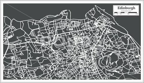Edinburgh Scotland City Map in Retro Style. Outline Map. Stock Illustration