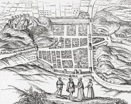 Edinburgh, Scotland as it appeared during the early part of the 17th century. Foto stock