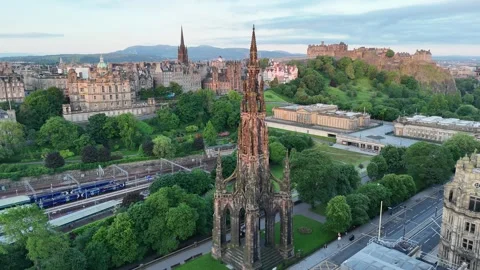 Edinburgh Scott Monument Drone Circle Stock Footage 277568355