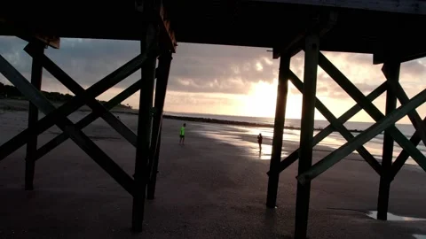 Edisto Beach Bar on Beach Fly under pier reveal sunrise 動画素材 156751374