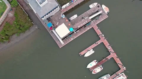 Edisto Beach Marina camera down approach and rotate Video stock 156746301