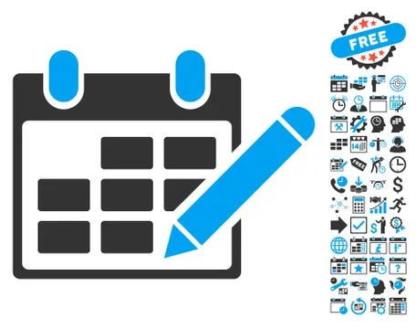 Edit Calendar Table Flat Vector Icon With Bonus Stock Illustration