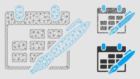 Edit Calendar Table Vector Mesh Network Model and Triangle Mosaic Icon 스톡 일러스트