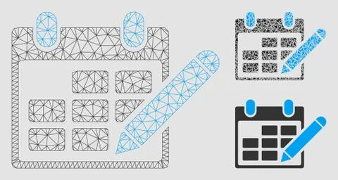 Edit Calendar Table Vector Mesh Wire Frame Model and Triangle Mosaic Icon Stock Illustration