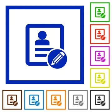Edit contact flat framed icons Stock Illustration