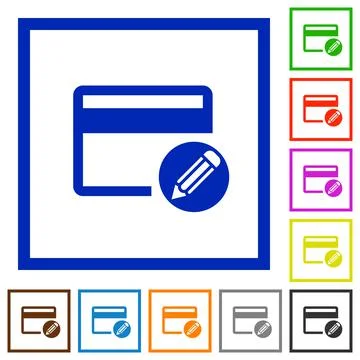 Edit credit card flat framed icons Illustrazione stock