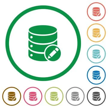 Edit database flat icons with outlines Illustrazione stock