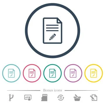 Edit document flat color icons in round outlines Illustrazione stock
