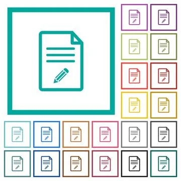 Edit document flat color icons with quadrant frames 스톡 일러스트
