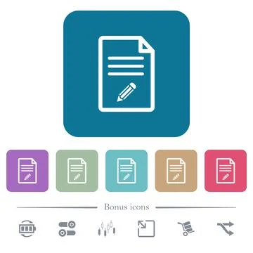 Edit document flat icons on color rounded square backgrounds Stock Illustration
