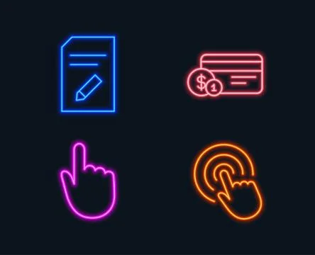 Edit document, Hand click and Payment method icons. Click sign. 스톡 일러스트