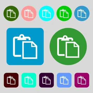 Edit document sign icon. 12 colored buttons. Flat design. Stock Illustration