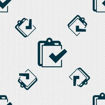 Edit document sign icon. Seamless pattern with geometric texture. Stock Illustration