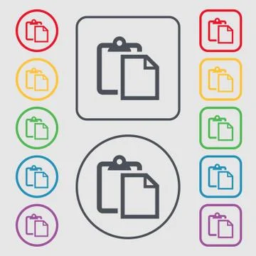 Edit document sign icon. Symbols on the Round and square buttons with frame.  Illustrazione stock