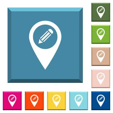 Edit GPS map location white icons on edged square buttons Stock Illustration