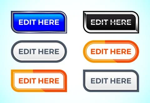 Edit Here button set of different shapes and colors. Suitable for mobile ap.. Stock Illustration