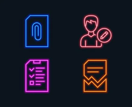 Edit person, Attachment and Interview icons. Corrupted file sign. Illustrazione stock