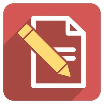 Edit Records Flat Rounded Square Icon with Long Shadow Stock Illustration