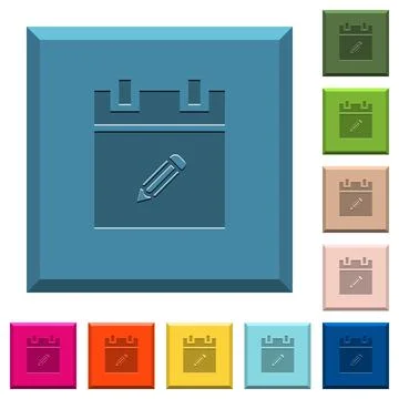 Edit schedule item engraved icons on edged square buttons Stock Illustration
