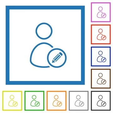 Edit user account outline flat framed icons Stock Illustration