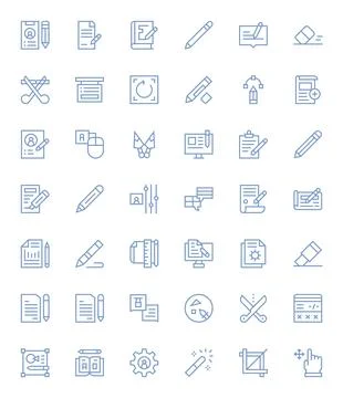Edit Vector Icon Collection with 42 128x128 Regular Line Designs 스톡 일러스트