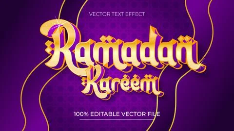 Editable 3D gold purple text effect Ramadan Kareem sale on Islamic background Stock Illustration
