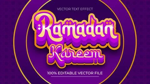 Editable 3D gold purple text effect Ramadan Kareem sale on Islamic background Stock Illustration