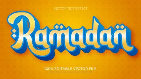 Editable 3D orange and blue text effect Ramadan Kareem sale Stock Illustration