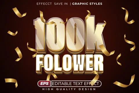 Editable 3d text effect 100k follower Stock Illustration