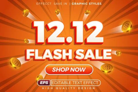 Editable 3d text effect 12.12 flash sale Stock Illustration