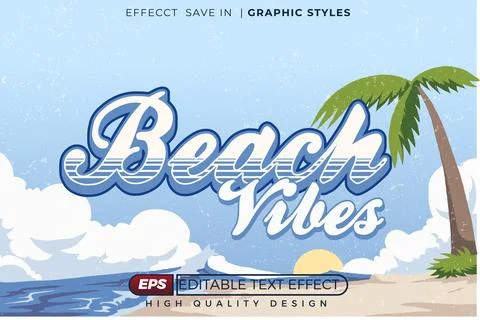 Editable 3d text effect Beach vibes Stock Illustration