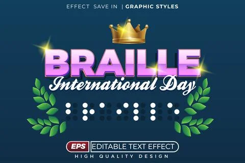 Editable 3d text effect braille international day Stock Illustration