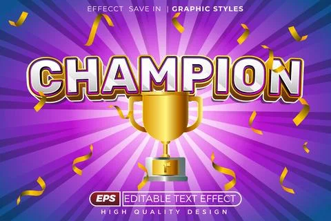 Editable 3d text effect champion Stock Illustration