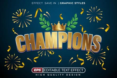 Editable 3d text effect champion Stock Illustration