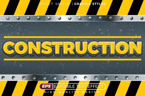 Editable 3d text effect construction Stock Illustration