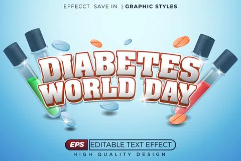 Editable 3d text effect diabetes world day Stock Illustration